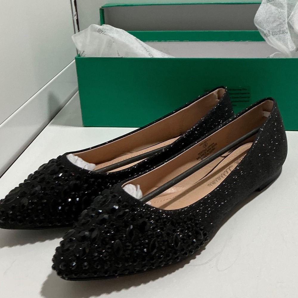 Lauren Lorraine Kelsey-2 Black Rhinestone Pointed Toe Flats Womens 8